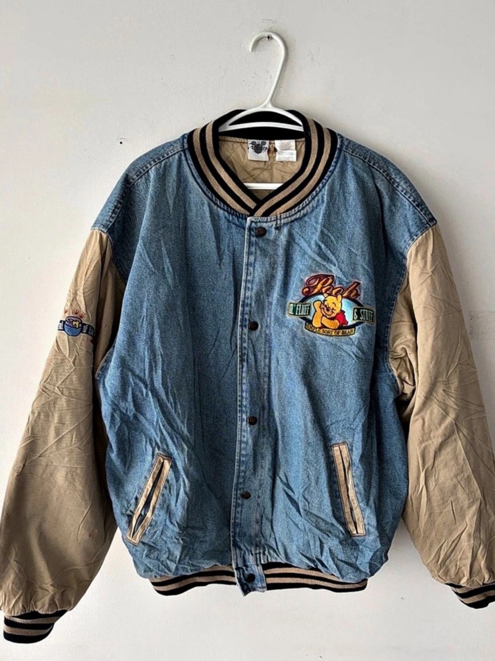 Vintage Disney Winnie The Pooh Varsity Denim Jacket Size XL